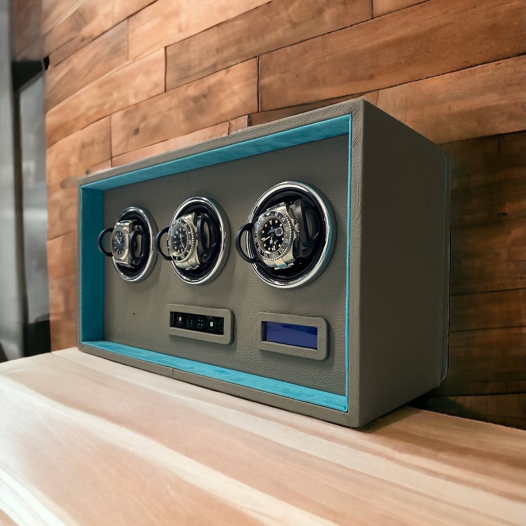 watchwinder avvolgitore per 3 orologi automatici con lcd in pelle